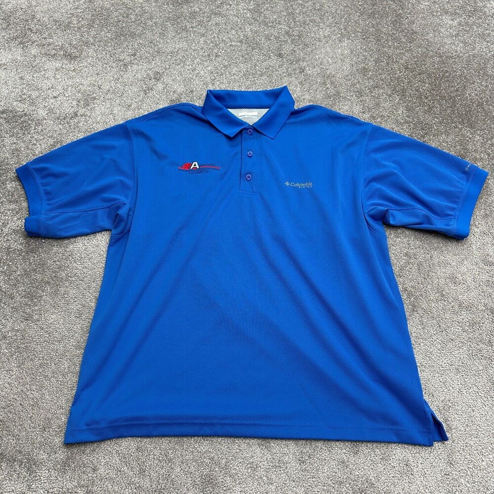 Columbia PFG Omni Shade Perfect Cast Polo Shirt Mens XL Blue Short Sleeve Fish